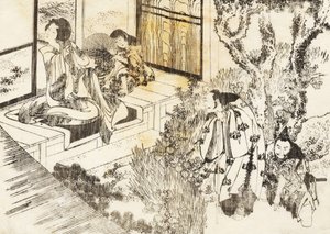 Un hombre observa a una mujer hermosa de Katsushika Hokusai